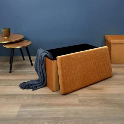 Banc coffre pliable en velours Rétro Moutarde