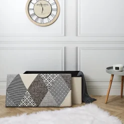Banc coffre pliable Patchwork gris