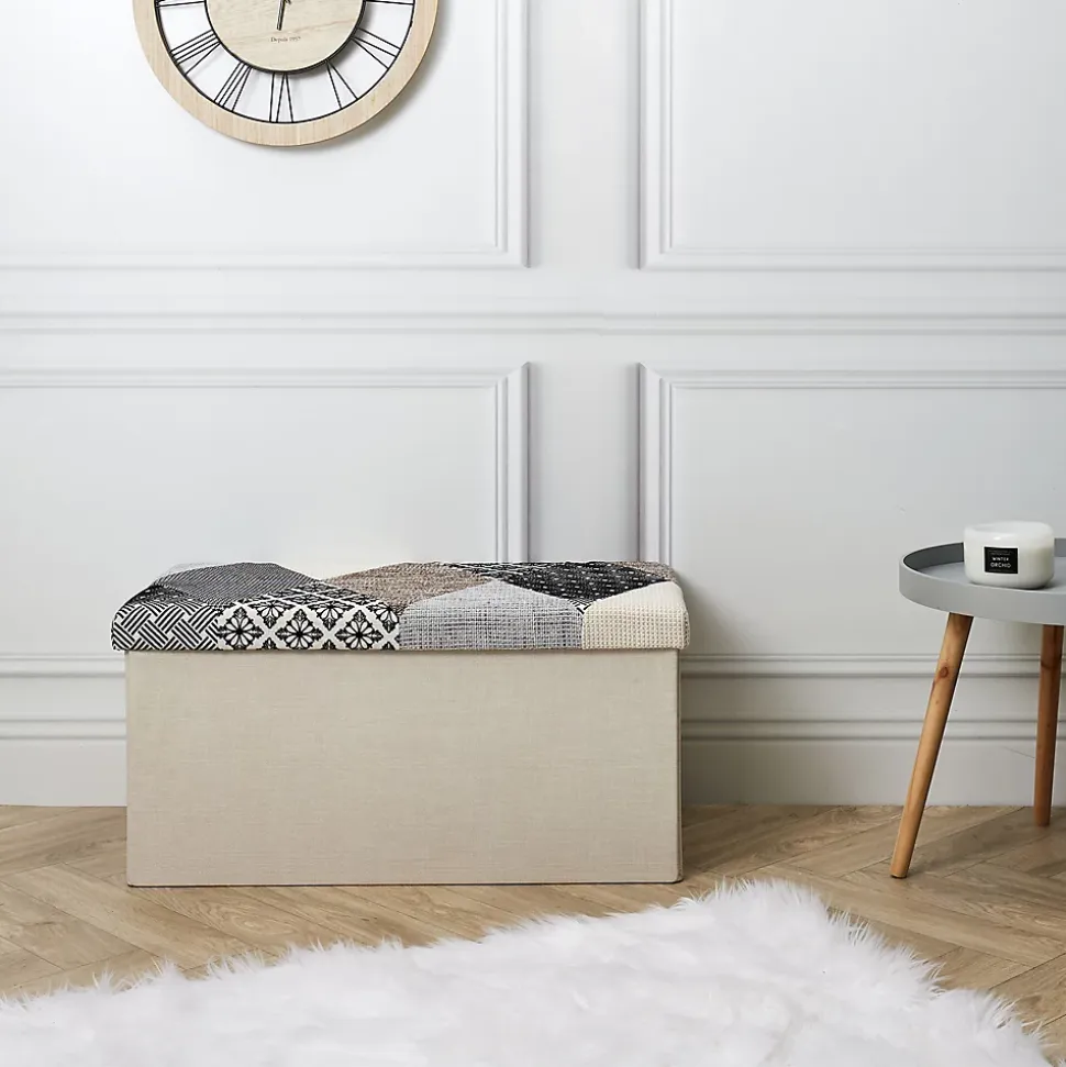 Banc coffre pliable Patchwork gris