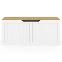 Banc coffre rangement 100 cm LEON bois et blanc