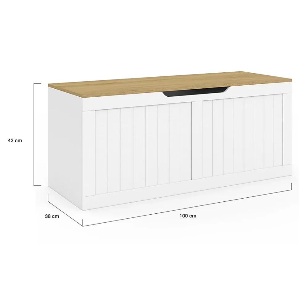 Banc coffre rangement 100 cm LEON bois et blanc