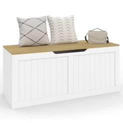 Banc coffre rangement 100 cm LEON bois et blanc