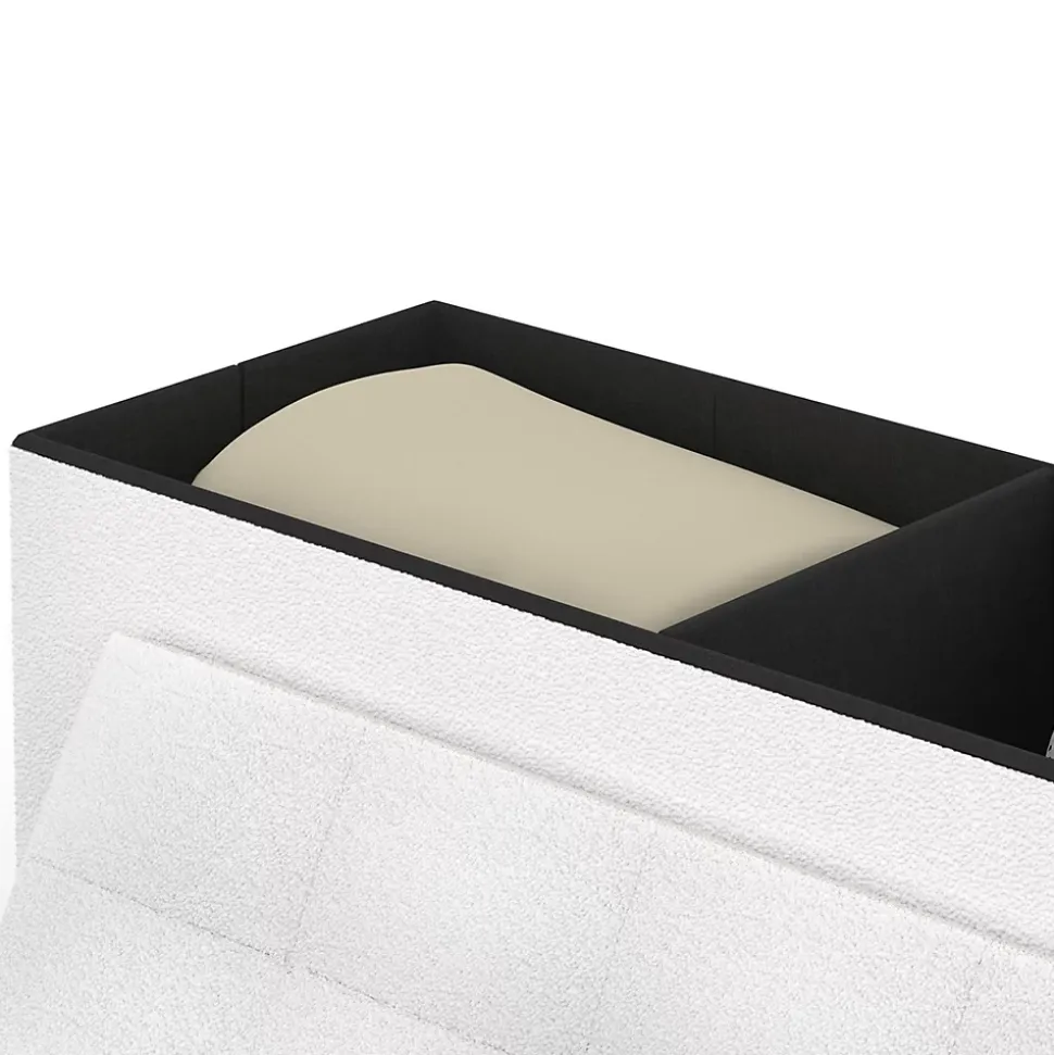 Banc coffre rangement LOUIS pieds métal noir 100 cm tissu bouclette blanc