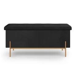 Banc coffre rangement LOUIS pieds métal doré 100 cm velours noir