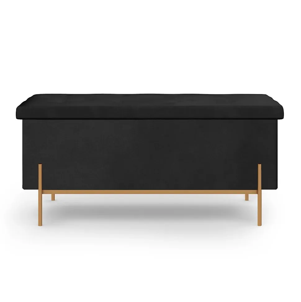 Banc coffre rangement LOUIS pieds métal doré 100 cm velours noir