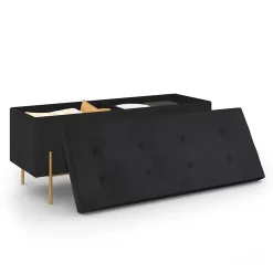 Banc coffre rangement LOUIS pieds métal doré 100 cm velours noir