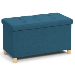 Banc coffre rangement sur pieds 76 cm tissu bleu canard
