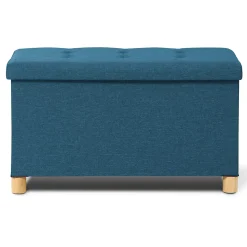 Banc coffre rangement sur pieds 76 cm tissu bleu canard