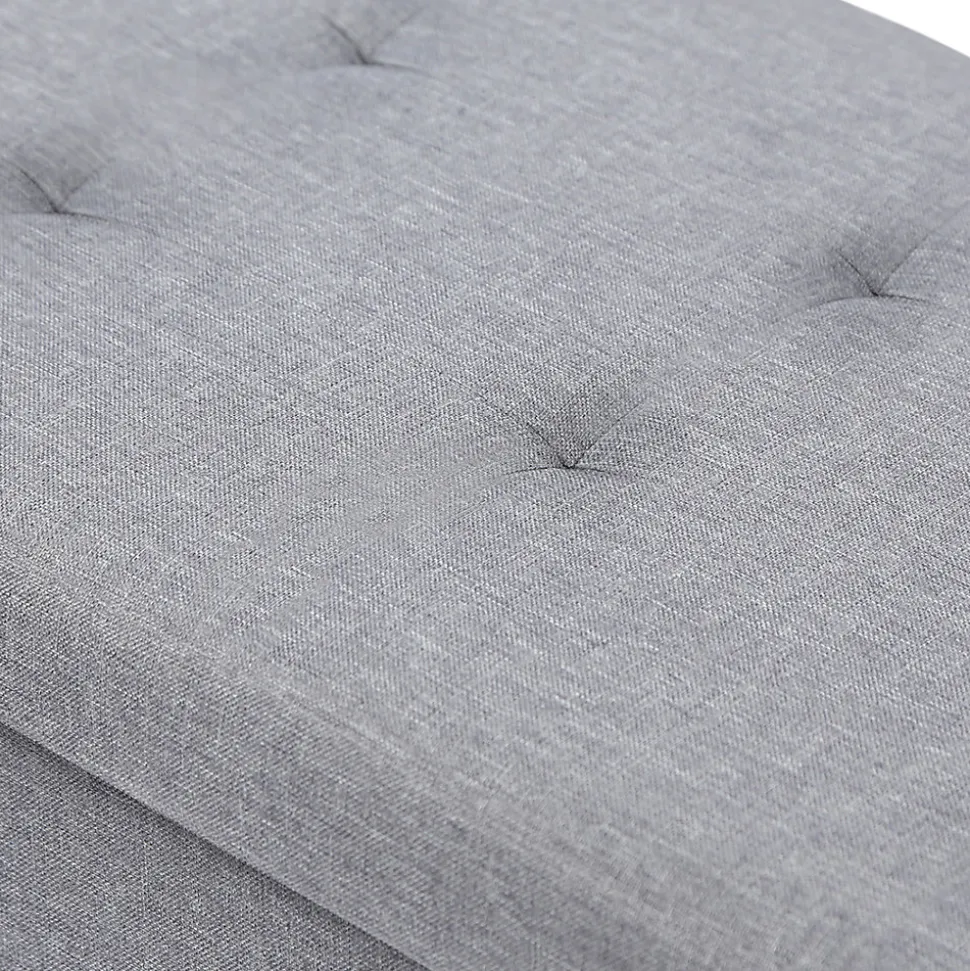 Banc coffre rangement sur pied 100 cm tissu gris clair