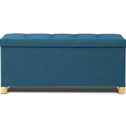 Banc coffre rangement sur pied 100 cm tissu bleu canard