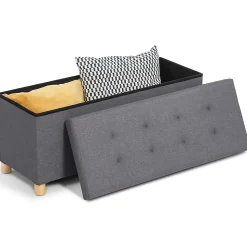 Banc coffre rangement sur pied 100 cm tissu gris anthracite