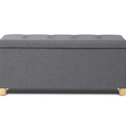 Banc coffre rangement sur pied 100 cm tissu gris anthracite