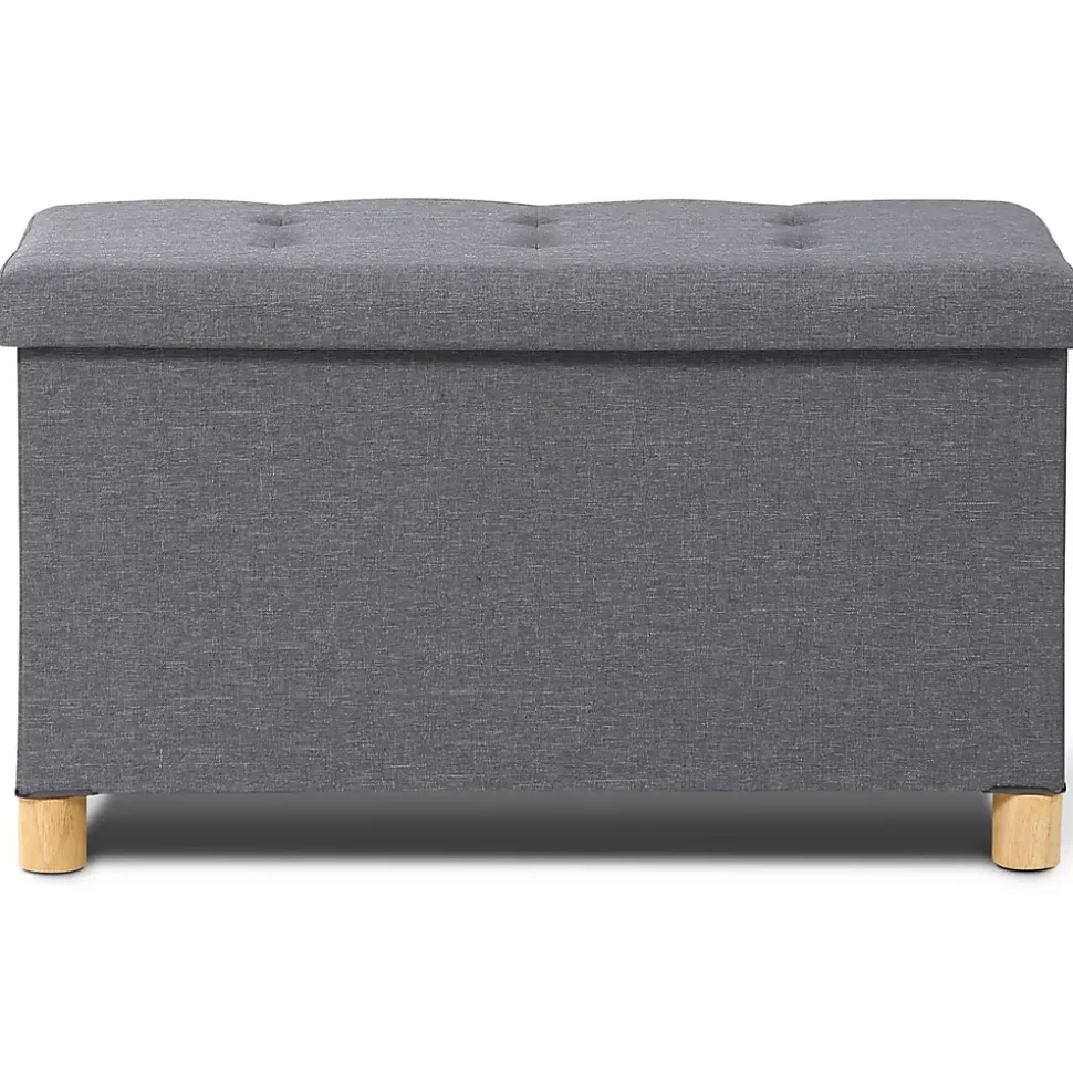 Banc coffre rangement sur pied 76 cm tissu gris anthracite
