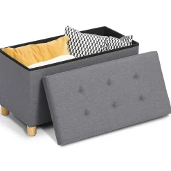 Banc coffre rangement sur pied 76 cm tissu gris anthracite