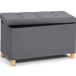 Banc coffre rangement sur pied 76 cm tissu gris anthracite