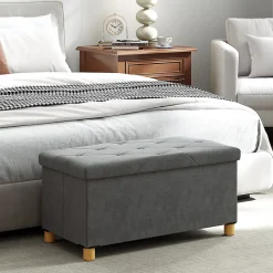 Banc coffre style Chesterfield effet capitonné dim. 76L x 38l x 38H cm piètement bois velours vieux rose
