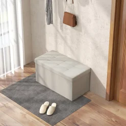Banc coffre style Chesterfield effet capitonné dim.76L x 38l x 38H cm tissu blanc cassé