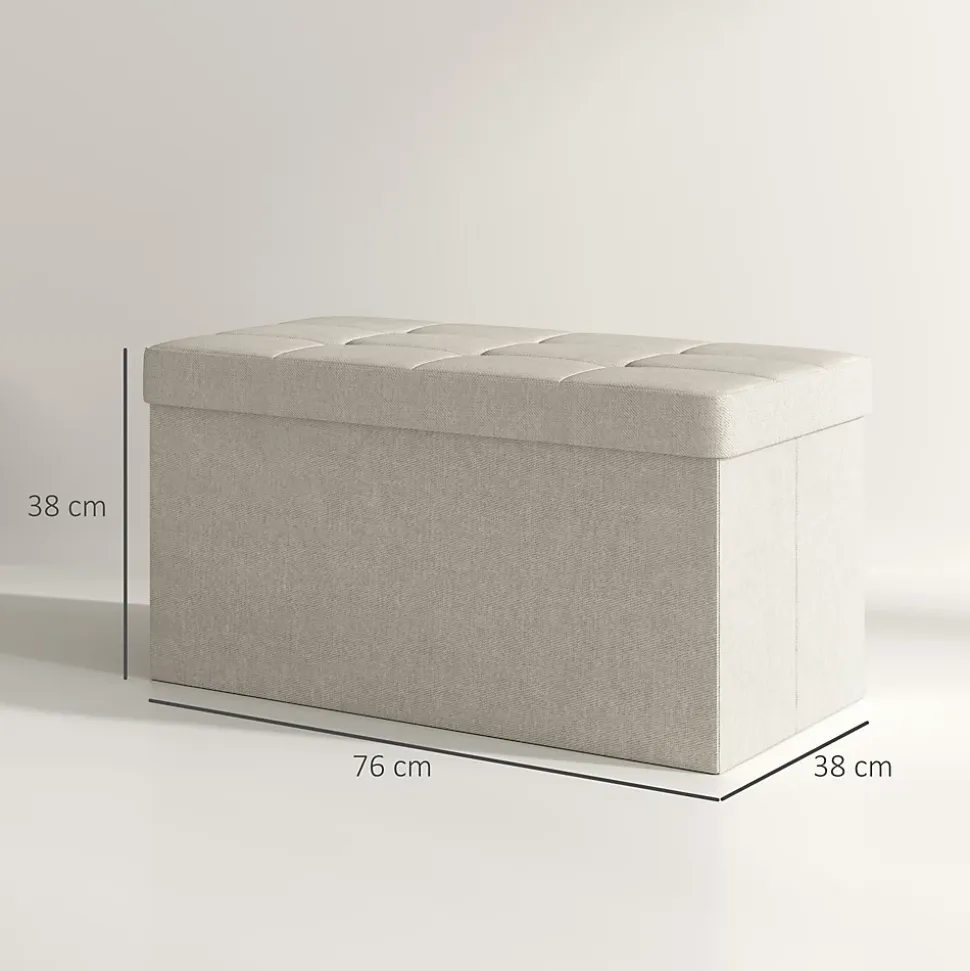 Banc coffre style Chesterfield effet capitonné dim.76L x 38l x 38H cm tissu blanc cassé
