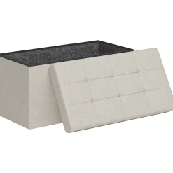 Banc coffre style Chesterfield effet capitonné dim.76L x 38l x 38H cm tissu blanc cassé