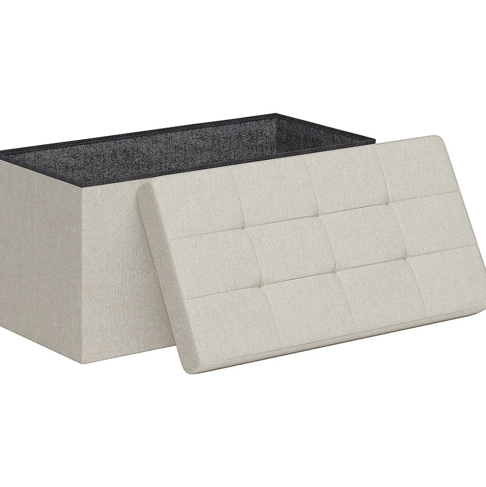 Banc coffre style Chesterfield effet capitonné dim.76L x 38l x 38H cm tissu blanc cassé