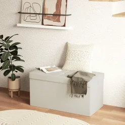 Banc coffre style Chesterfield effet capitonné dim.76L x 38l x 38H cm tissu blanc cassé