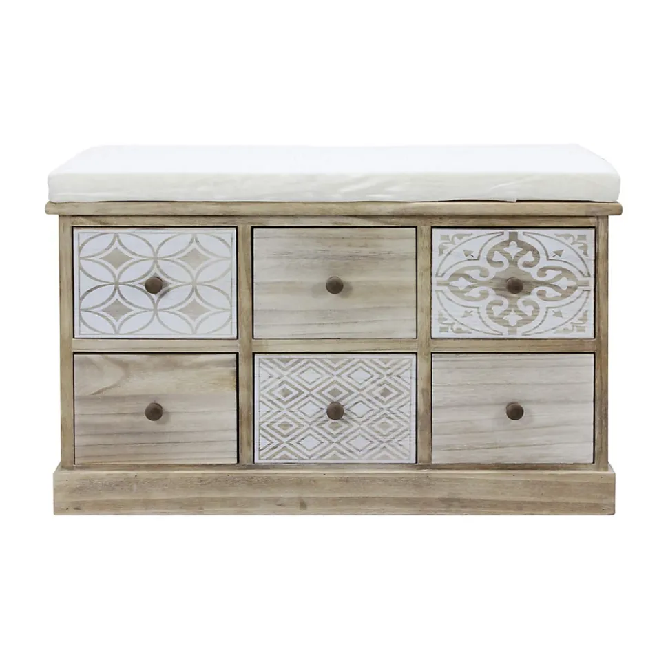 Banc Commode Beige 6 Tiroirs Assise Rembourrée 49x77,5x35