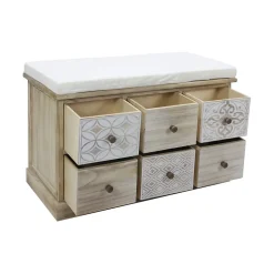 Banc Commode Beige 6 Tiroirs Assise Rembourrée 49x77,5x35