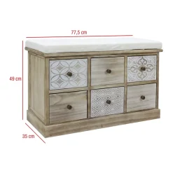 Banc Commode Beige 6 Tiroirs Assise Rembourrée 49x77,5x35