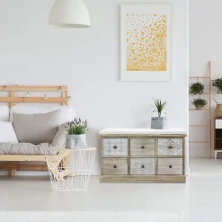 Banc Commode Beige 6 Tiroirs Assise Rembourrée 49x77,5x35