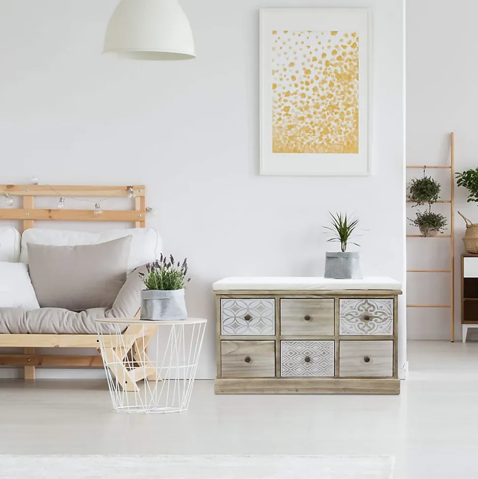 Banc Commode Beige 6 Tiroirs Assise Rembourrée 49x77,5x35