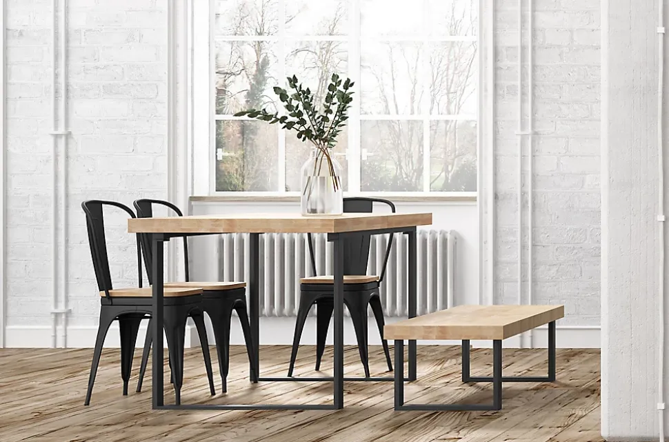Banc d'assise coloris chêne nordique / pieds noir -Largeur 120 x Profondeur 47 cm x Hauteur 34 cm