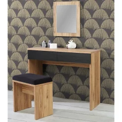 Banc décor bois clair rembourrage tissu gris - ANASTASIA