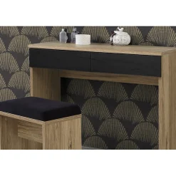 Banc décor bois clair rembourrage tissu gris - ANASTASIA