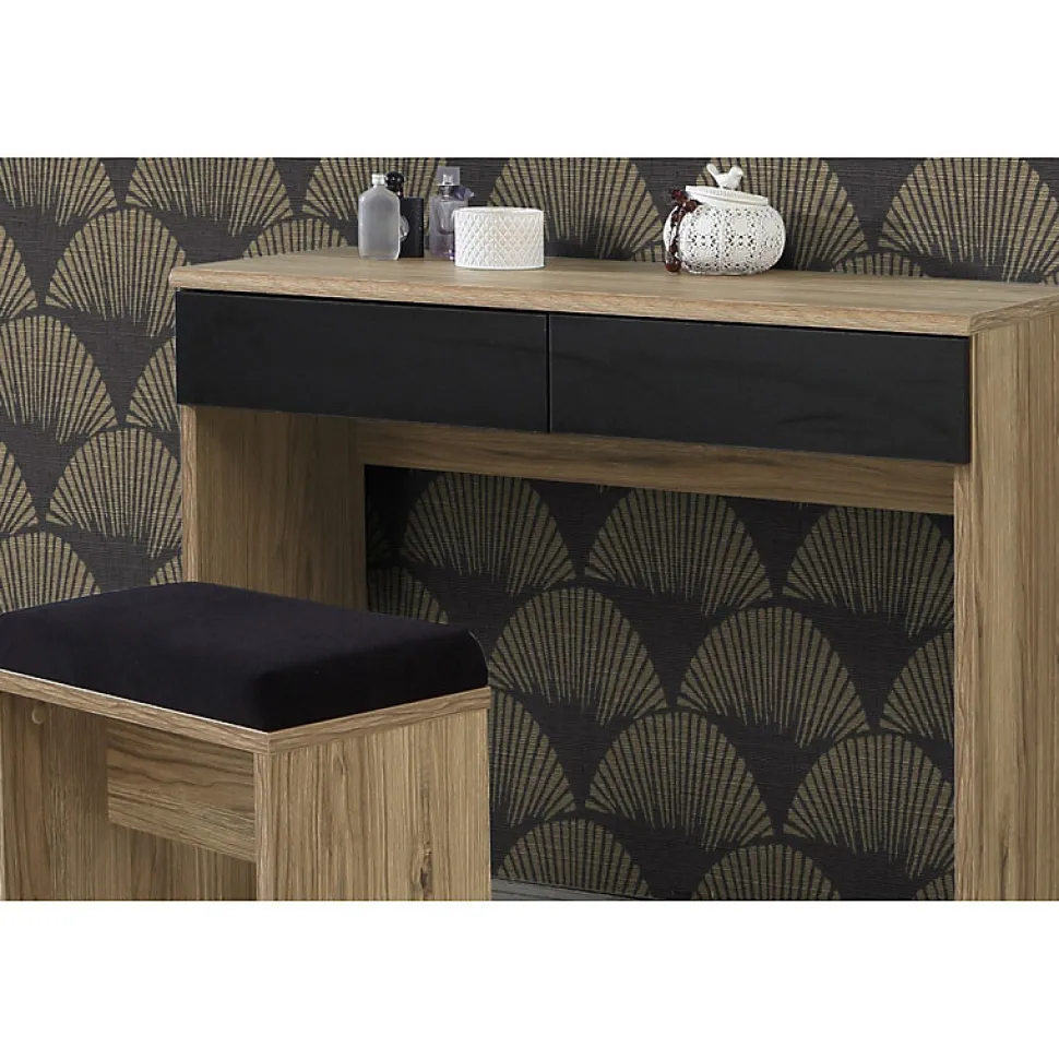 Banc décor bois clair rembourrage tissu gris - ANASTASIA
