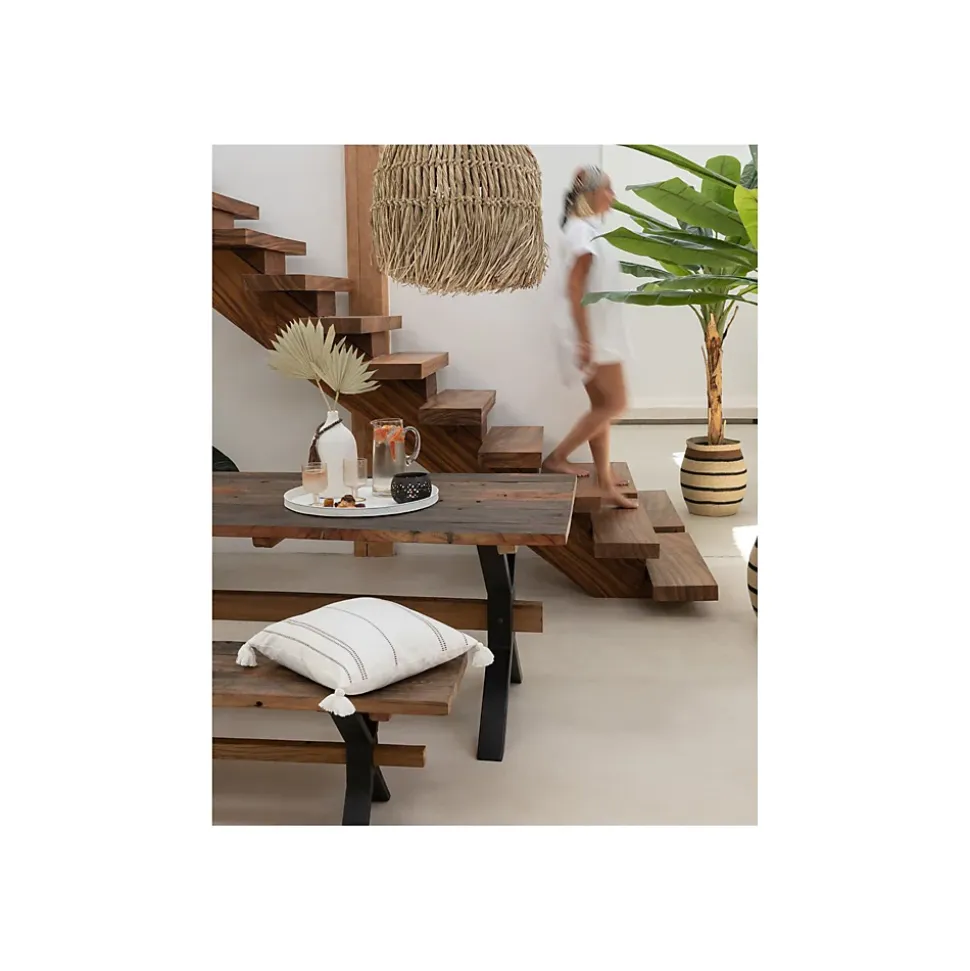 Banc de ferme industriel en bois et pieds croisés métal L180 - MARIE