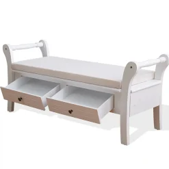 Banc de Jardin Coffre 2 Tiroir Bois Blanc Provençal 47,5x108,5x40