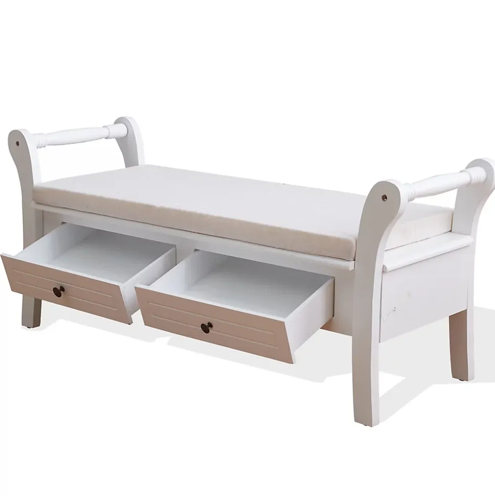 Banc de Jardin Coffre 2 Tiroir Bois Blanc Provençal 47,5x108,5x40
