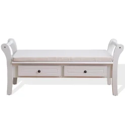Banc de Jardin Coffre 2 Tiroir Bois Blanc Provençal 47,5x108,5x40