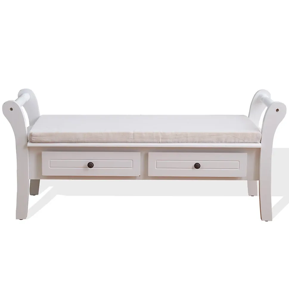 Banc de Jardin Coffre 2 Tiroir Bois Blanc Provençal 47,5x108,5x40