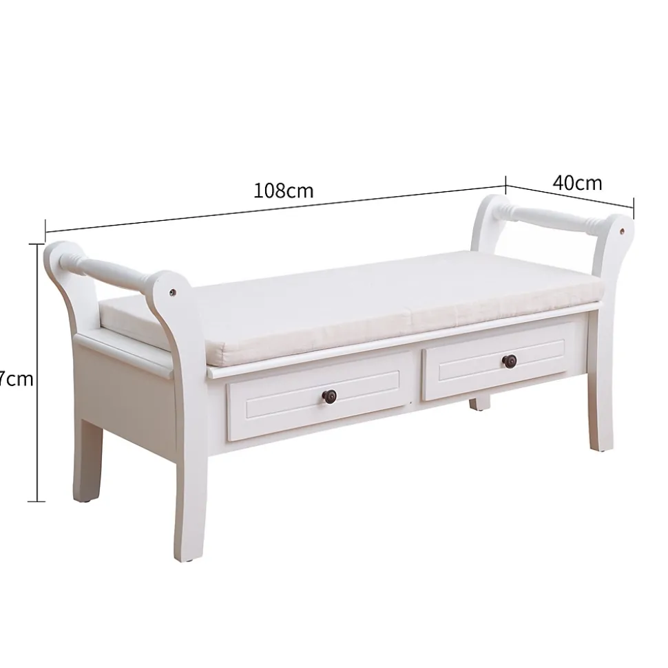 Banc de Jardin Coffre 2 Tiroir Bois Blanc Provençal 47,5x108,5x40