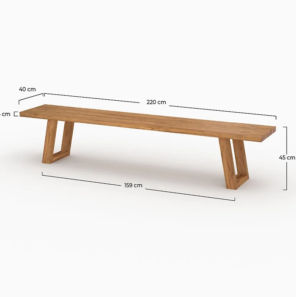 Banc de jardin en bois de teck recyclé 220 cm - Luma