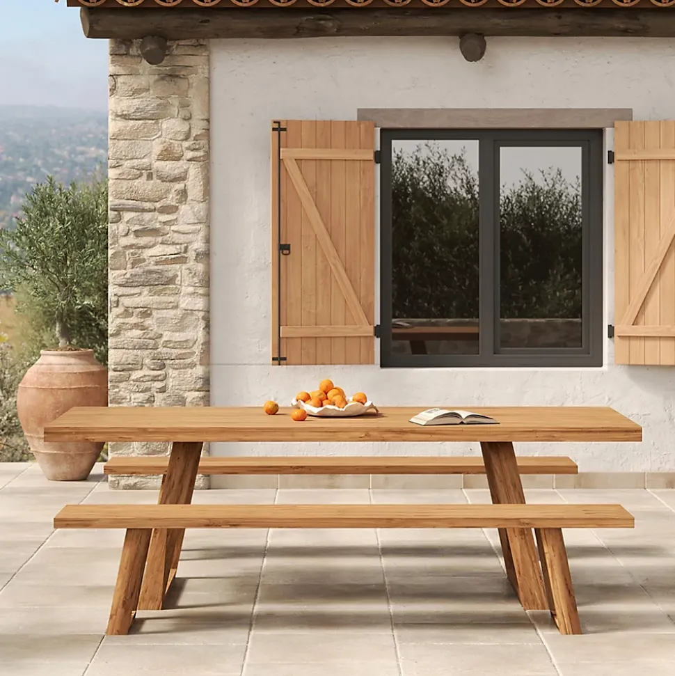 Banc de jardin en bois de teck recyclé 220 cm - Luma