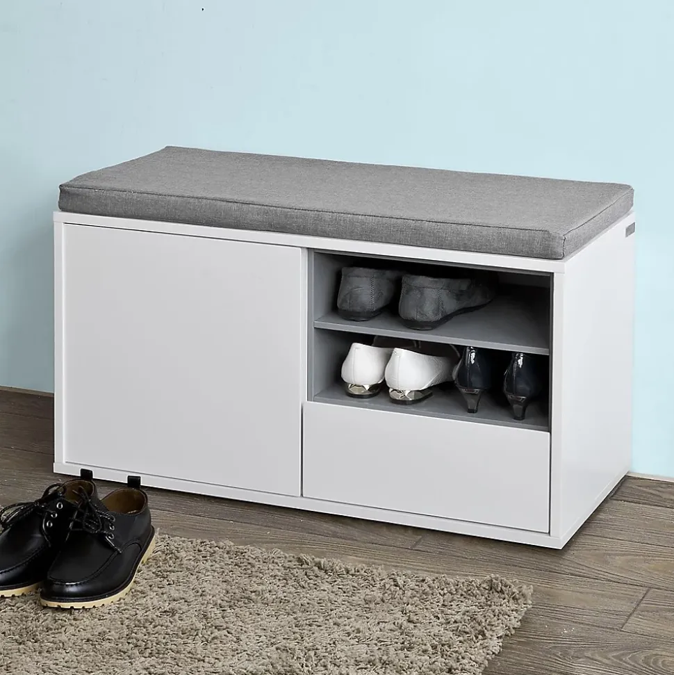 Banc de Rangement à Chaussures avec Tiroir et Porte, FSR37-W, SoBuy