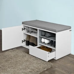 Banc de Rangement à Chaussures avec Tiroir et Porte, FSR37-W, SoBuy