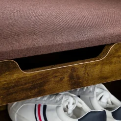 Banc de rangement à chaussures ISAAC avec coffre, en bois - Coloris old style et brun