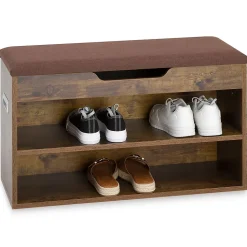 Banc de rangement à chaussures ISAAC avec coffre, en bois - Coloris old style et brun