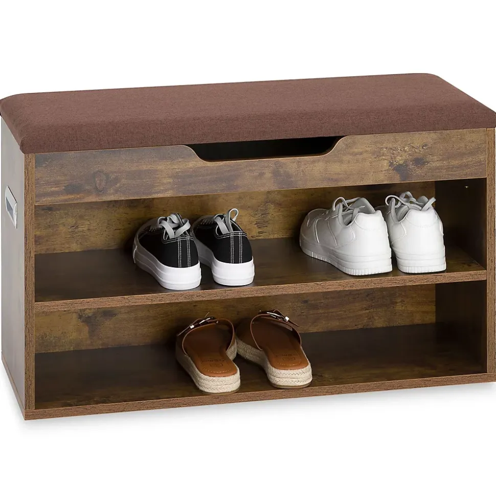 Banc de rangement à chaussures ISAAC avec coffre, en bois - Coloris old style et brun