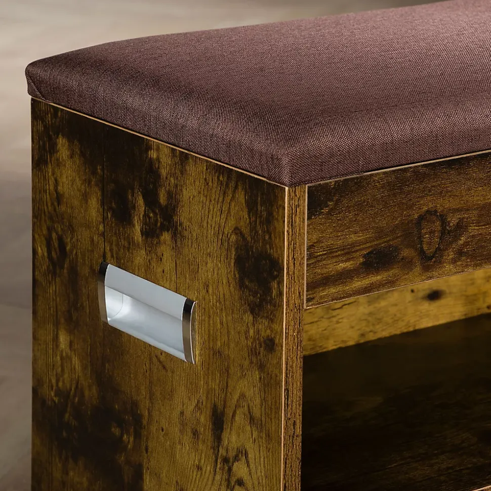 Banc de rangement à chaussures ISAAC avec coffre, en bois - Coloris old style et brun