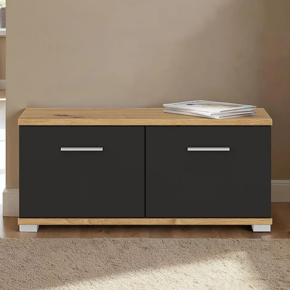 Banc de rangement à chaussures VIELLA L 90 cm - Gris cosmos et chêne artisan