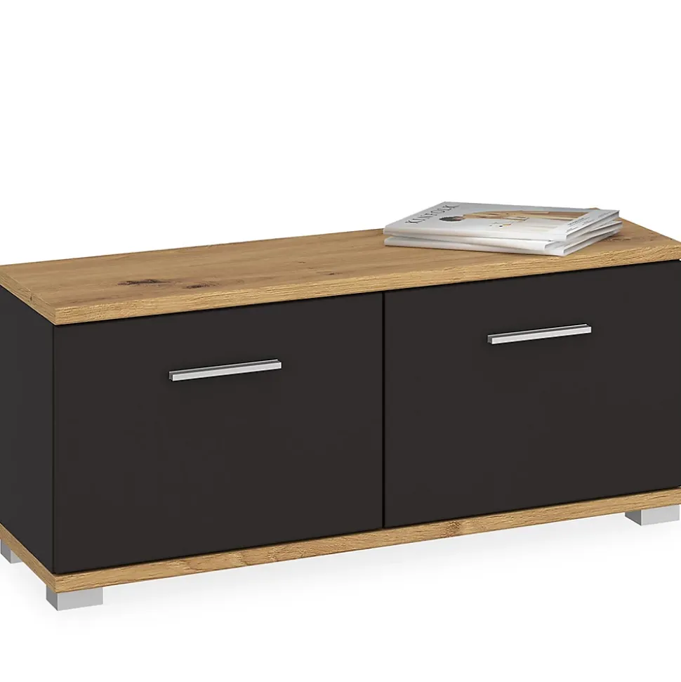 Banc de rangement à chaussures VIELLA L 90 cm - Gris cosmos et chêne artisan